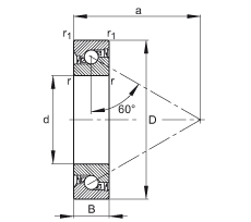 推力角接觸球軸承 BSB030062-2RS-T, 單向，接觸角 a = 60°，限制公差，兩側(cè)唇密封