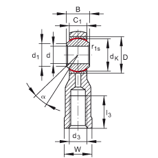 桿端軸承 GIKSL8-PS, 根據(jù) DIN ISO 12 240-4 標(biāo)準(zhǔn)，特種鋼材料，帶左旋內(nèi)螺紋，免維護(hù)