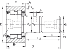 螺栓型滾輪 PWKR62-2RS, 軸向引導(dǎo)，滿裝圓柱滾子，兩側(cè)唇密封