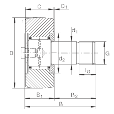 螺栓型滾輪 KR16, 軸向引導(dǎo)，兩側(cè)間隙密封