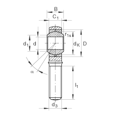 桿端軸承 GAKR10-PB, 根據(jù) DIN ISO 12 240-4 標準，帶右旋外螺紋，需維護