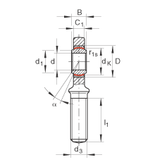 桿端軸承 GAL35-UK-2RS, 根據(jù) DIN ISO 12 240-4 標(biāo)準(zhǔn)，帶左旋外螺紋，免維護(hù)，兩側(cè)唇密封