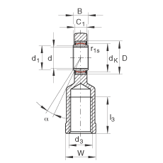 桿端軸承 GIL20-UK, 根據(jù) DIN ISO 12 240-4 標(biāo)準(zhǔn)，帶左旋內(nèi)螺紋，需維護(hù)