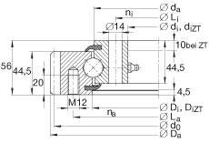 四點接觸球軸承 VSA201094-N, 標(biāo)準(zhǔn)系列 20， 外部的齒輪齒，兩側(cè)唇密封