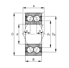 角接觸球軸承 3804-B-2Z-TVH, 雙列，雙側(cè)間隙密封，接觸角 α = 25°