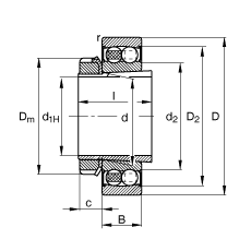 自調(diào)心球軸承 2207-K-2RS-TVH-C3 + H307, 根據(jù) DIN 630 和 DIN 5415 標(biāo)準(zhǔn)的主要尺寸, 帶錐孔和緊定套，兩側(cè)唇密封