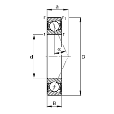 主軸軸承 B7013-E-2RSD-T-P4S, 調(diào)節(jié)，成對(duì)安裝，接觸角 α = 25°，兩側(cè)唇密封，非接觸，限制公差