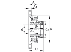 軸承座單元 RCJT1-3/4, 對角法蘭軸承座單元，鑄鐵，根據(jù) ABMA 15 - 1991, ABMA 14 - 1991, ISO3228 帶有偏心緊定環(huán)，R型密封，英制